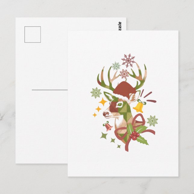 Christmas Colorful Deer Design Vykort (Fram/baksida)