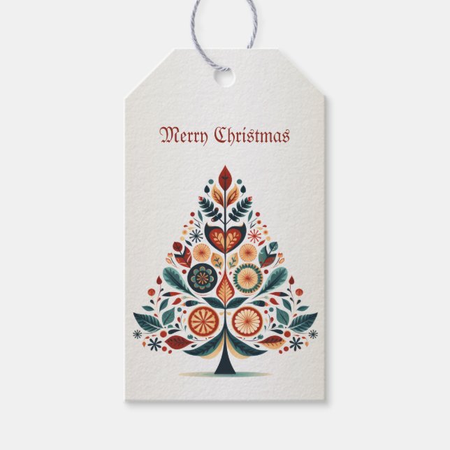 Christmas Colorful Tree Scandinavia Folk Art Presentetikett (Framsidan)