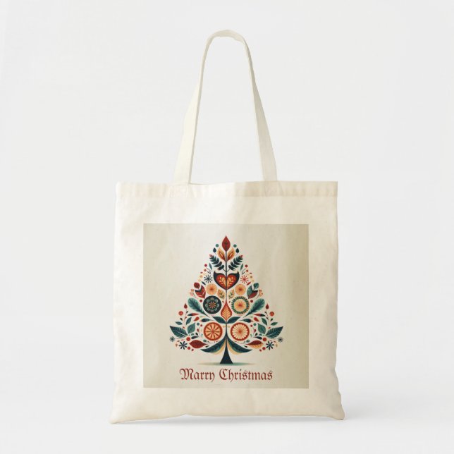Christmas Colorful Tree Scandinavia Folk Art Tygkasse (Framsidan)
