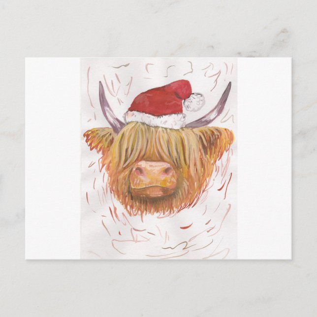 christmas coo Highland Cow med julklapp Helg Vykort (Framsida)