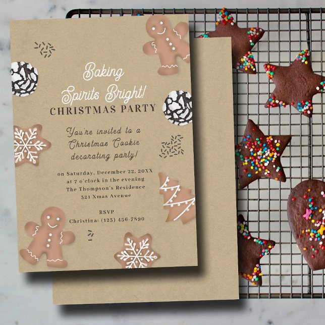 Christmas Cookie Decorating Party Kraft Inbjudningar (Christmas Cookie Decorating Party Kraft Invitation)