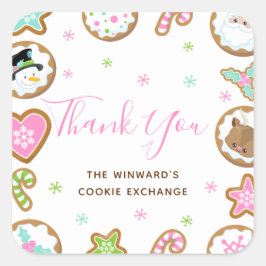 Christmas Cookie Exchange Party Pink Thank You Fyrkantigt Klistermärke