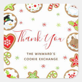 Christmas Cookie Exchange Party Red Thank You Fyrkantigt Klistermärke