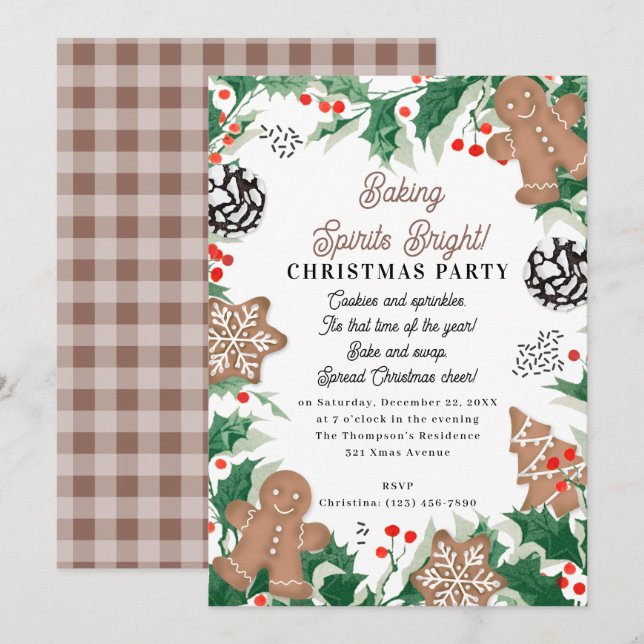 Christmas Cookie Swap Baking Spirits Bright Inbjudningar (Fram/baksida)