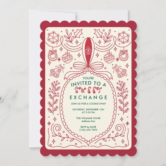Christmas Cookie Swap Bow Cookies Decorating Party Inbjudningar (Framsida)