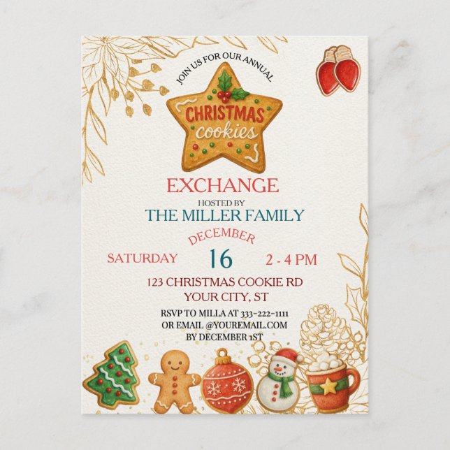 Christmas Cookie Swap Invitation – Holiday Baking  Vykort (Framsida)