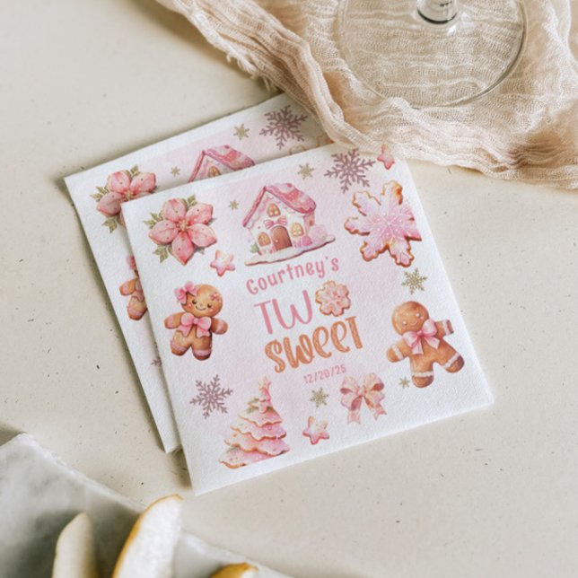 Christmas Cookie Two Sweet 2nd Birthday girl pink Pappersservett (Skapare uppladdad)