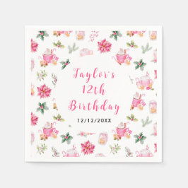 Christmas Cookies and Cocoa Birthday Party Pink Pappersservett