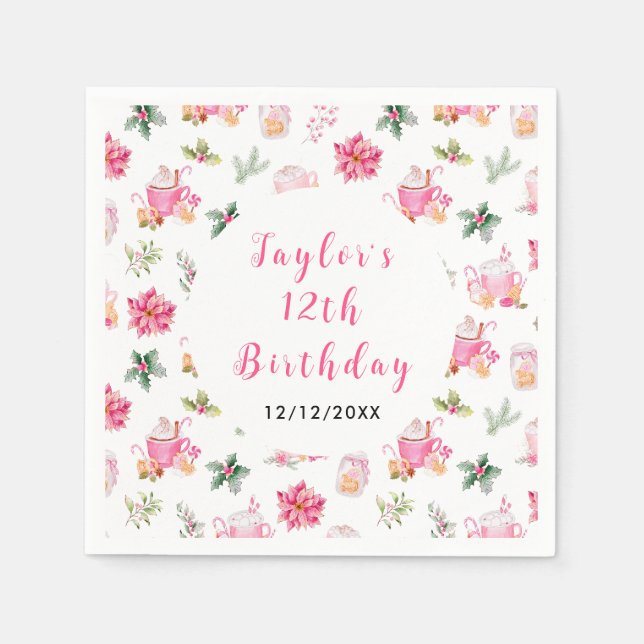 Christmas Cookies and Cocoa Birthday Party Pink Pappersservett (Framsidan)
