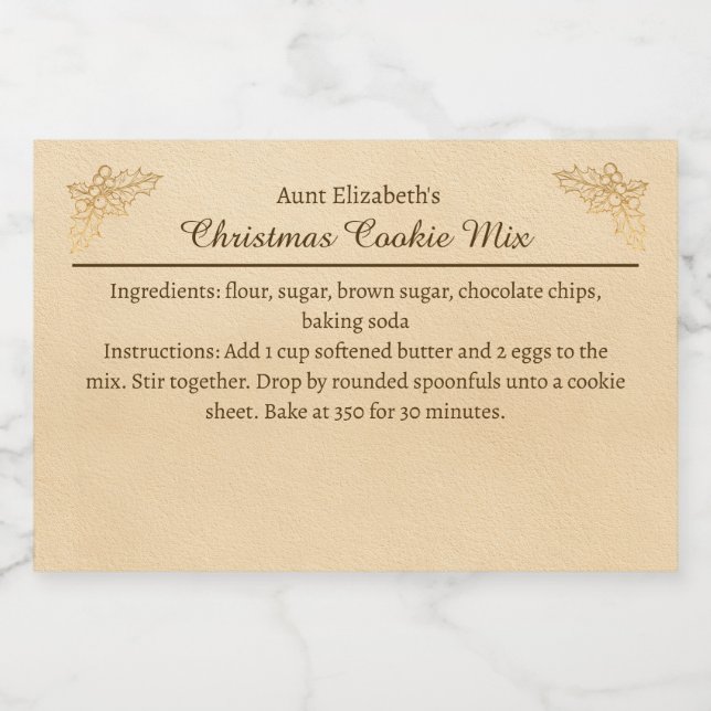 Christmas Cookies Baking Mix Holly Personalized  Mat Etiketter (Singel etikett)