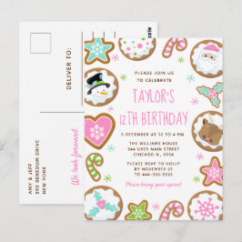 Christmas Cookies Birthday Party Pink and Green Vykort