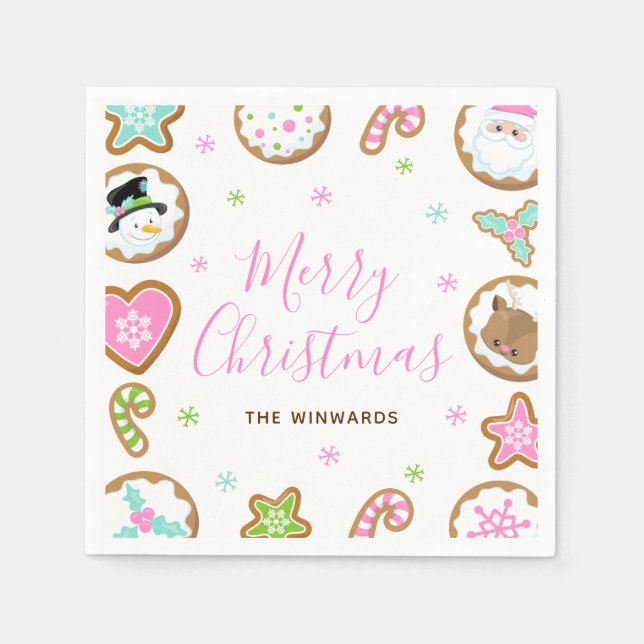 Christmas Cookies Merry Christmas Pink and Green Pappersservett (Framsidan)