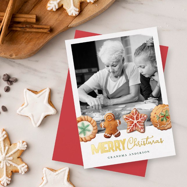 Christmas Cookies Red Holiday Baking Photo Card Julkort (Skapare uppladdad)