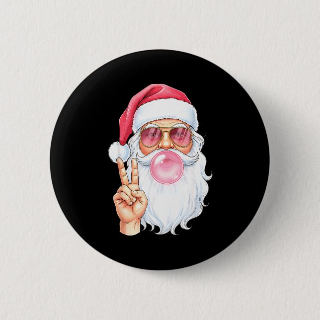 Christmas Cool Santa Bubble Gum Peace Sign Retro S Knapp (Framsida)