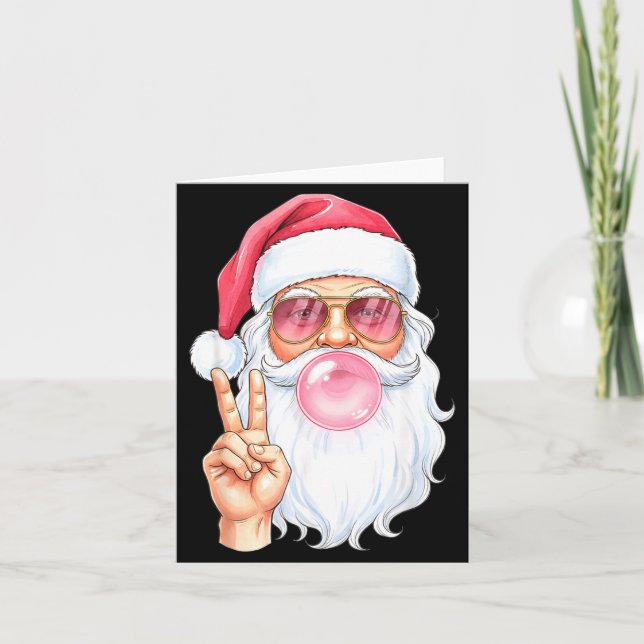 Christmas Cool Santa Bubble Gum Peace Sign Retro S Kort (Framsida)