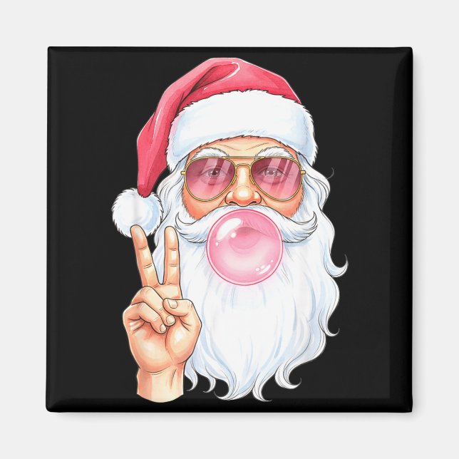 Christmas Cool Santa Bubble Gum Peace Sign Retro S Magnet (Framsidan)