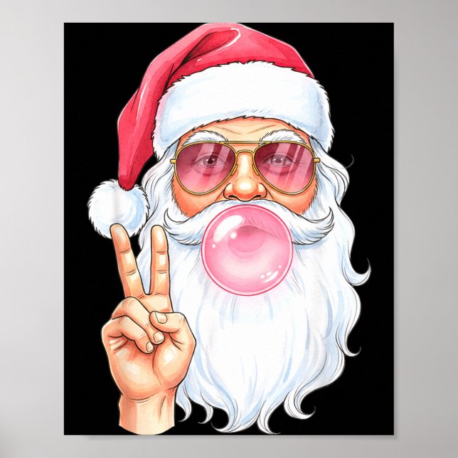 Christmas Cool Santa Bubble Gum Peace Sign Retro S Poster (Framsidan)