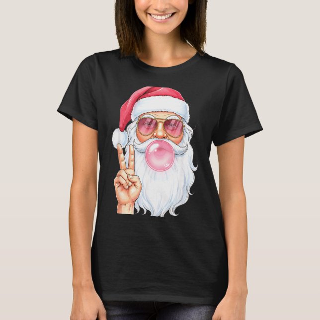 Christmas Cool Santa Bubble Gum Peace Sign Retro S T Shirt (Framsida)