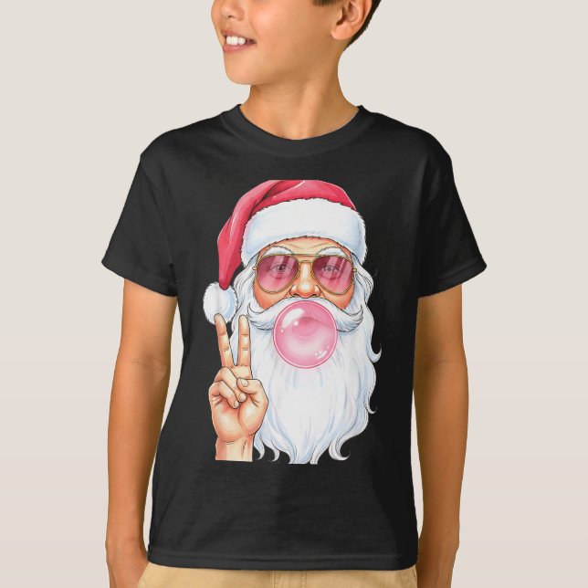 Christmas Cool Santa Bubble Gum Peace Sign Retro S T Shirt (Framsida)