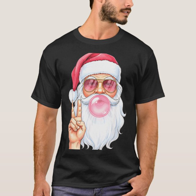 Christmas Cool Santa Bubble Gum Peace Sign Retro S T Shirt (Framsida)