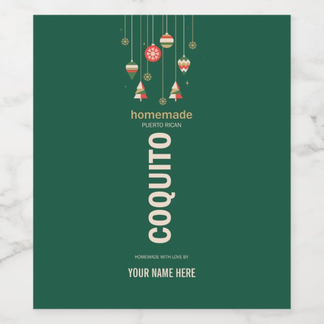 Christmas Coquito Festive Puerto RicanDrink  Vinflaska Etikett (Singel etikett)