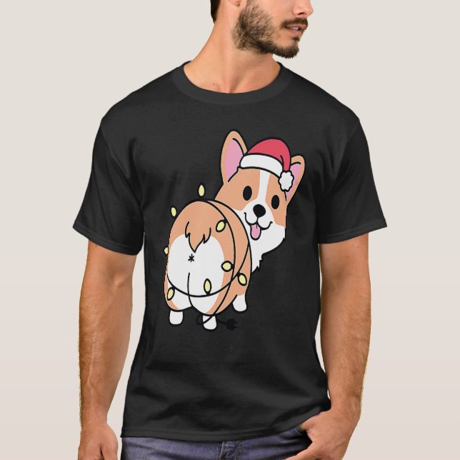 Christmas Corgi Light Butt Funny Corgi Lover Xmas T Shirt (Framsida)