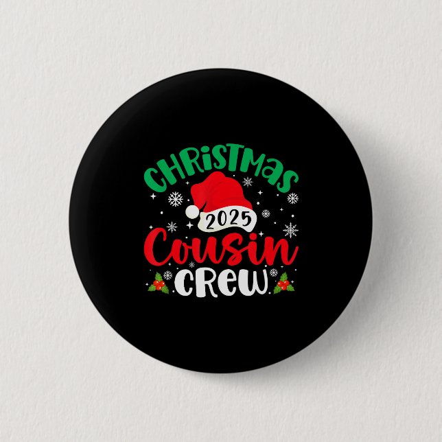 Christmas Cousin Crew 2025 Xmas Santa Hat Matching Knapp (Framsida)
