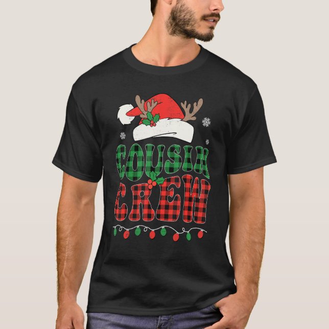 Christmas Cousin Crew Buffalo Red Plaid Santa Xmas T Shirt (Framsida)