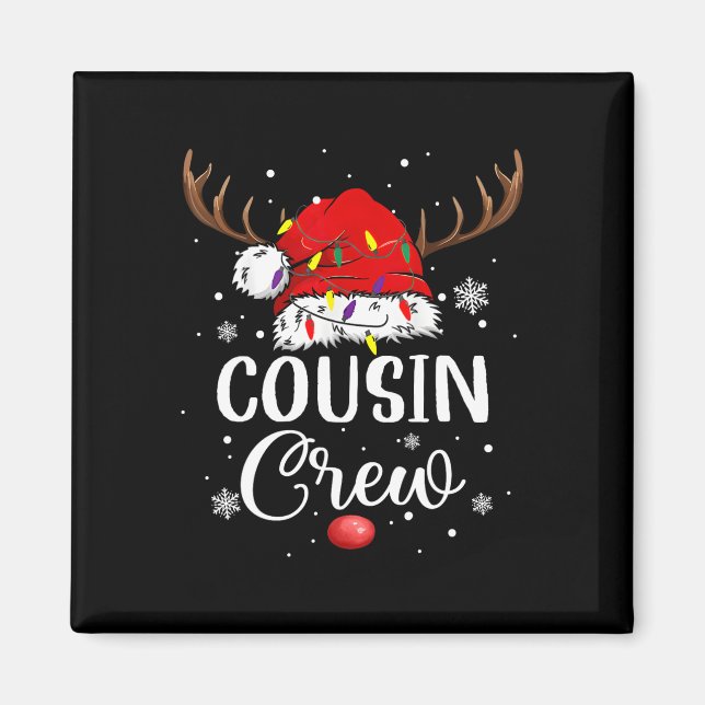 Christmas Cousin Crew Funny Santa Hat Light Kids M Magnet (Framsidan)