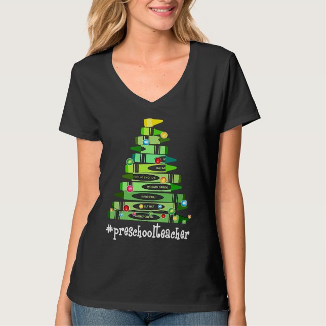 Christmas Crayon Preschool Teacher Tree Best  Chri T Shirt (Framsida)
