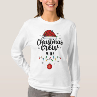 Christmas Crew Wife Santa Hat Matching Christmas T Shirt