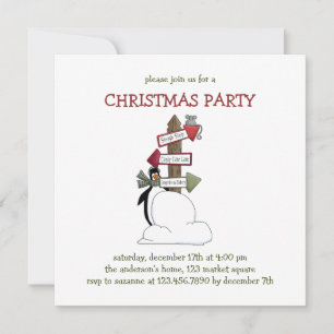 Christmas Critters · Pingvin & Skylt Inbjudningar