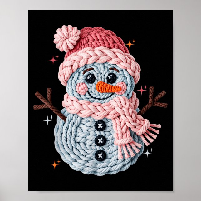 Christmas Crochet Faux Yarn Crochet Snowman Funny  Poster (Framsidan)
