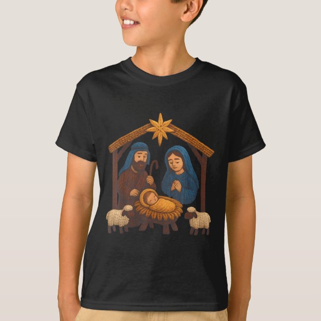 Christmas Crochet Jesus Christmas Faux Yarn Sewing T Shirt (Framsida)