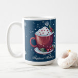 Christmas Cup of Hot Chocolate | Blue Coffee Mug Kaffemugg<br><div class="desc">Sip in seasonal style with this festive holiday Blue Christmas Cup of Hot Chocolate Coffee Mug, featuring a charming watercolor illustration of a steaming cup of Christmas hot chocolate adorned with holly berries, delicate white snowflakes, and soft falling snow. The cheerful phrase Happiest Holidays is elegantly scripted, adding a heartfelt...</div>