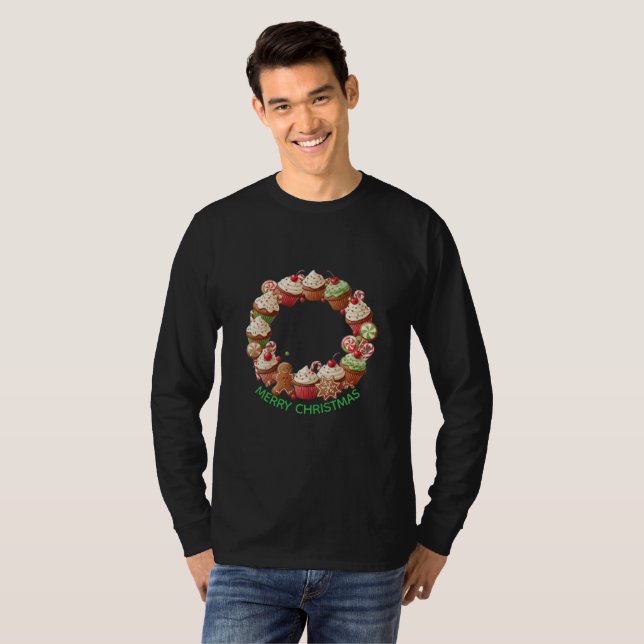 Christmas Cupcake Wreath T-Shirt (Hel framsida)