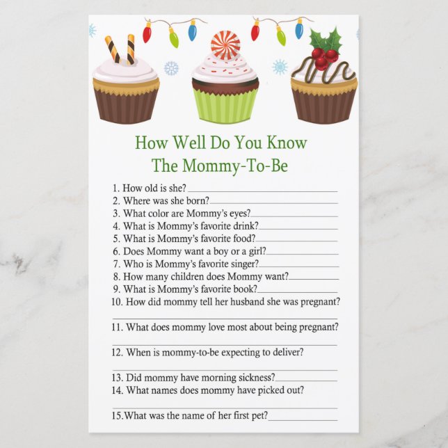 christmas cupkaka hur bra du känner babydusch (Framsida)