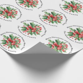 Christmas Custom text Holly Berry Candy Cane White Presentpapper