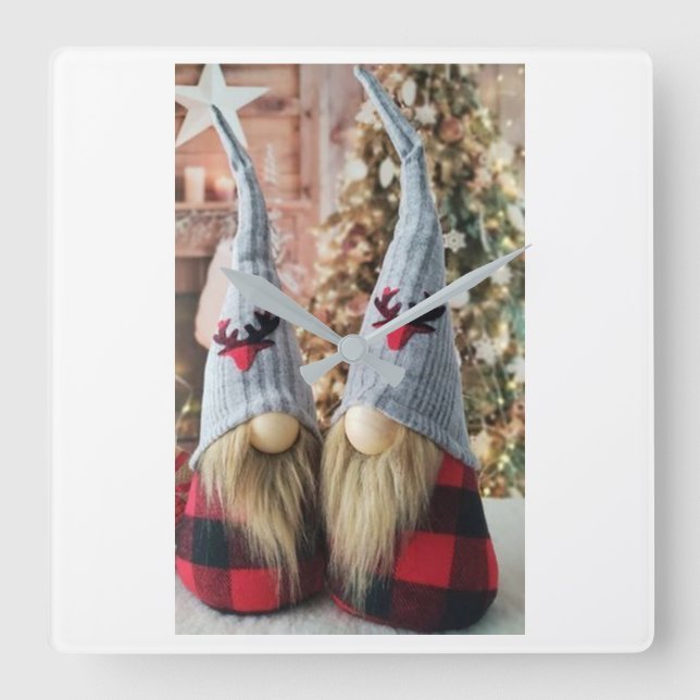 **** CHRISTMAS CUTE AVSLUTAR GNOMES*** CLOCK FYRKANTIG KLOCKA (Framsida)
