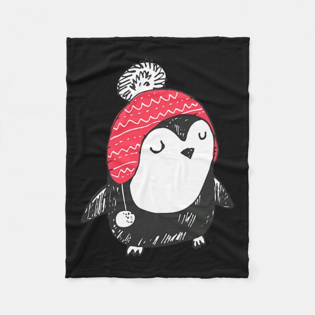 Christmas Cute Baby Penguin Wearing Winter Hat W_e Fleecefilt (Framsidan)