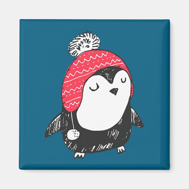 Christmas Cute Baby Penguin Wearing Winter Hat W_e Magnet (Framsidan)