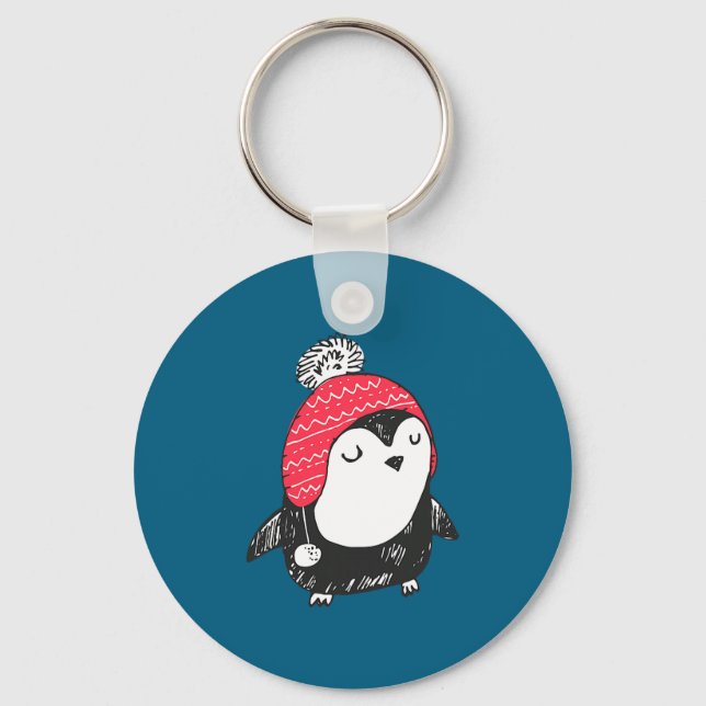 Christmas Cute Baby Penguin Wearing Winter Hat W_e Nyckelring (Framsida)