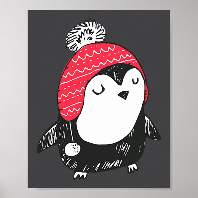 Christmas Cute Baby Penguin Wearing Winter Hat W_e Poster (Framsidan)
