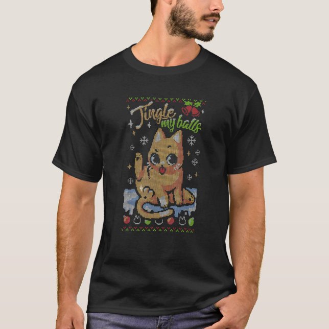 Christmas Cute Cat Jingle Balls T Shirt (Framsida)