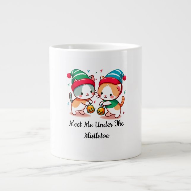 Christmas Cute Cat Meet Me Under The MistleToe Jumbo Mugg (Framsidan)