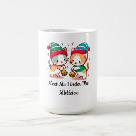 Christmas Cute Cat Meet Me Under The MistleToe Kaffemugg