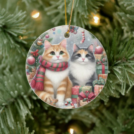 Christmas cute cats julgransprydnad keramik