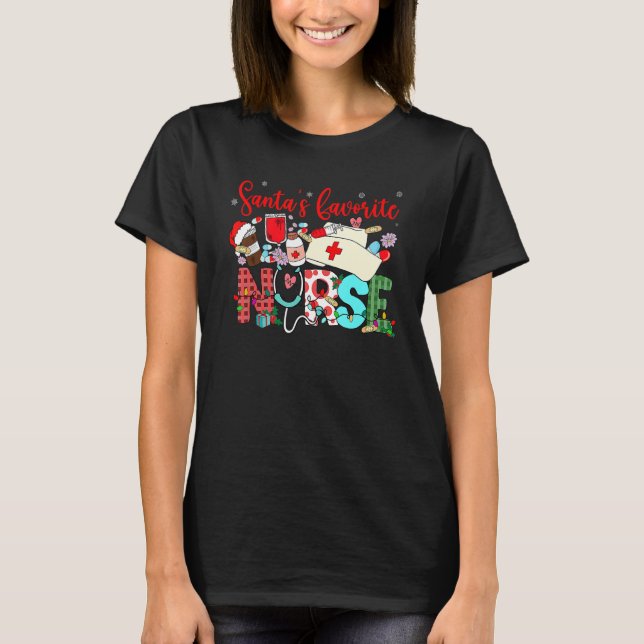 Christmas Cute Favorite Nurse Stethoscope Leopard T Shirt (Framsida)