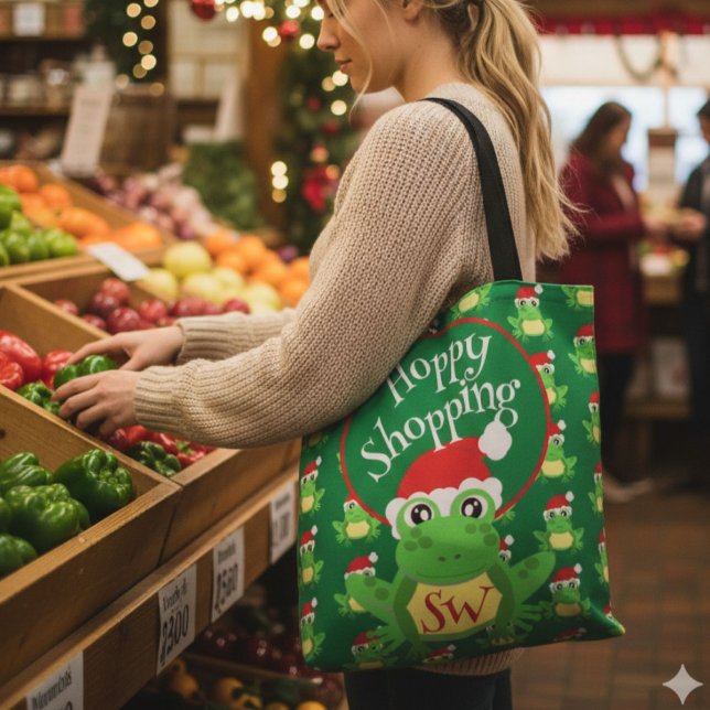 Christmas Cute Frog Santa Hat Green Novelty Tygkasse (Skapare uppladdad)