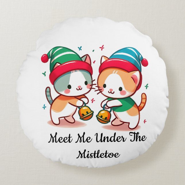 Christmas Cute Meet Me Under The MistleToe  Rund Kudde (Framsidan)